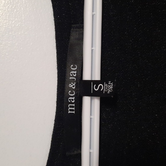 mac & jac Black Ruffle Shoulder Round Neck Silver Shine Short Sleeve Top - Picture 9 of 10